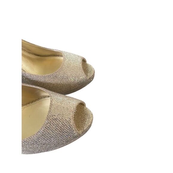 NWOB Michael Kors Erica Platform Open Toe Gold Glittered Heeled Pumps - Picture 9 of 14